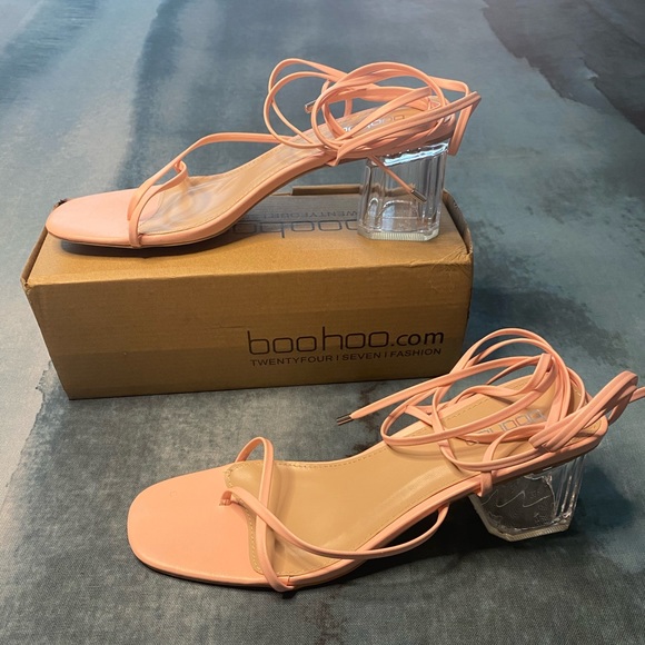 Strappy Clear Low Block Heels - Picture 6 of 7